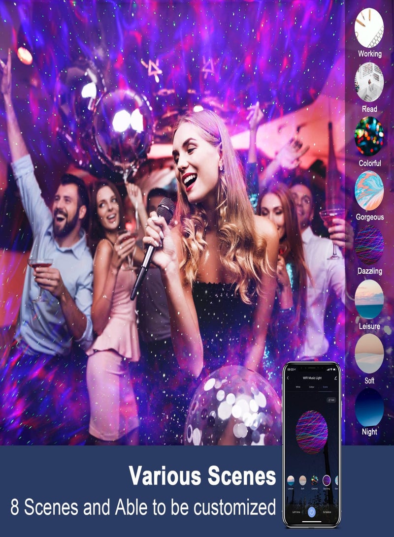 Galaxy Projector Light Led Star Projector Sea Wave with Sound Sensor Light Projector Night Light Intelligent Control and 10 Kinds of Color-Changing Music Players 360° Rotating Night Light (Black)  - Image 5