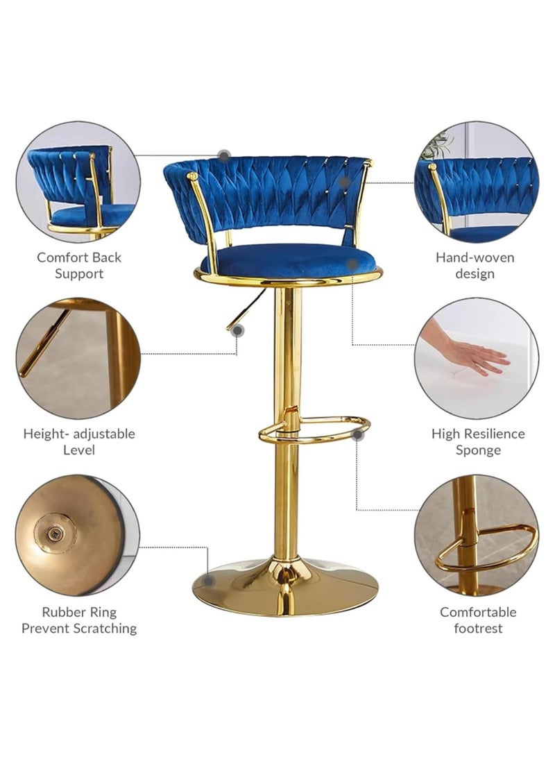 DubaiGallery Velvet Woven Bar Stools, Modern Height Adjustable Swivel Barstools Counter Chairs with Back & Golden Metal Base for Pub, Kitchen, Cafe - Image 4