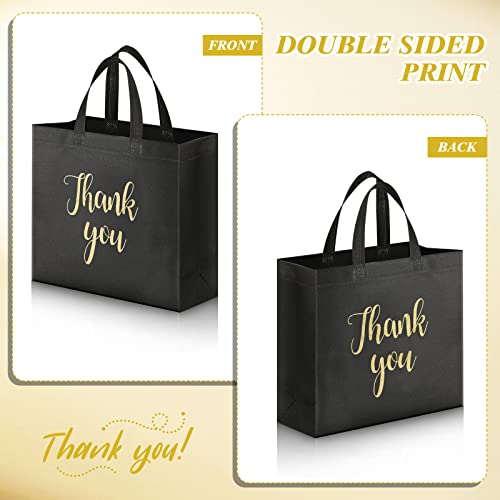Fumete 50 Pcs Reusable Non Woven Christmas Thank You Bags Shopping Grocery Merchandise Bag Bulk with Handles(Black, Gold) - Image 5