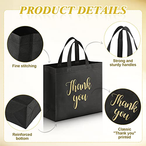 Fumete 50 Pcs Reusable Non Woven Christmas Thank You Bags Shopping Grocery Merchandise Bag Bulk with Handles(Black, Gold) - Image 4