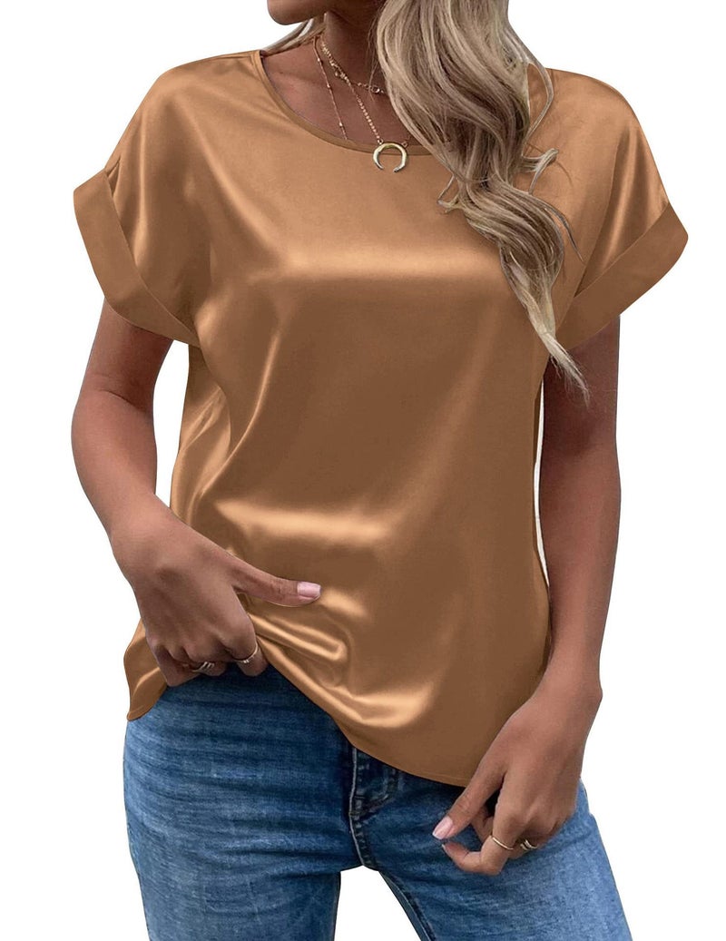 Fashion 2025 Summer Source Ol Temperament Sade Pullover Round Neck Straight Tube Women'S T-Shirt Primary Source - Image 1