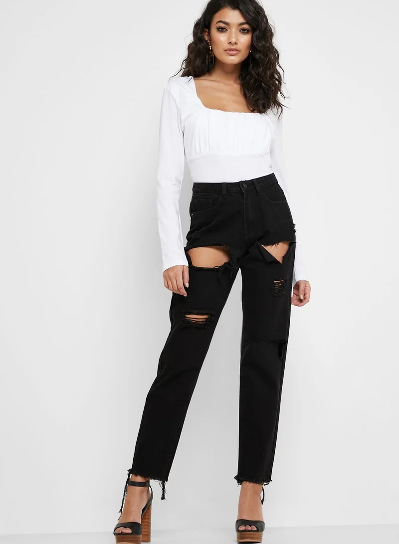 LOST INK Square Neck Ruched Detail Top