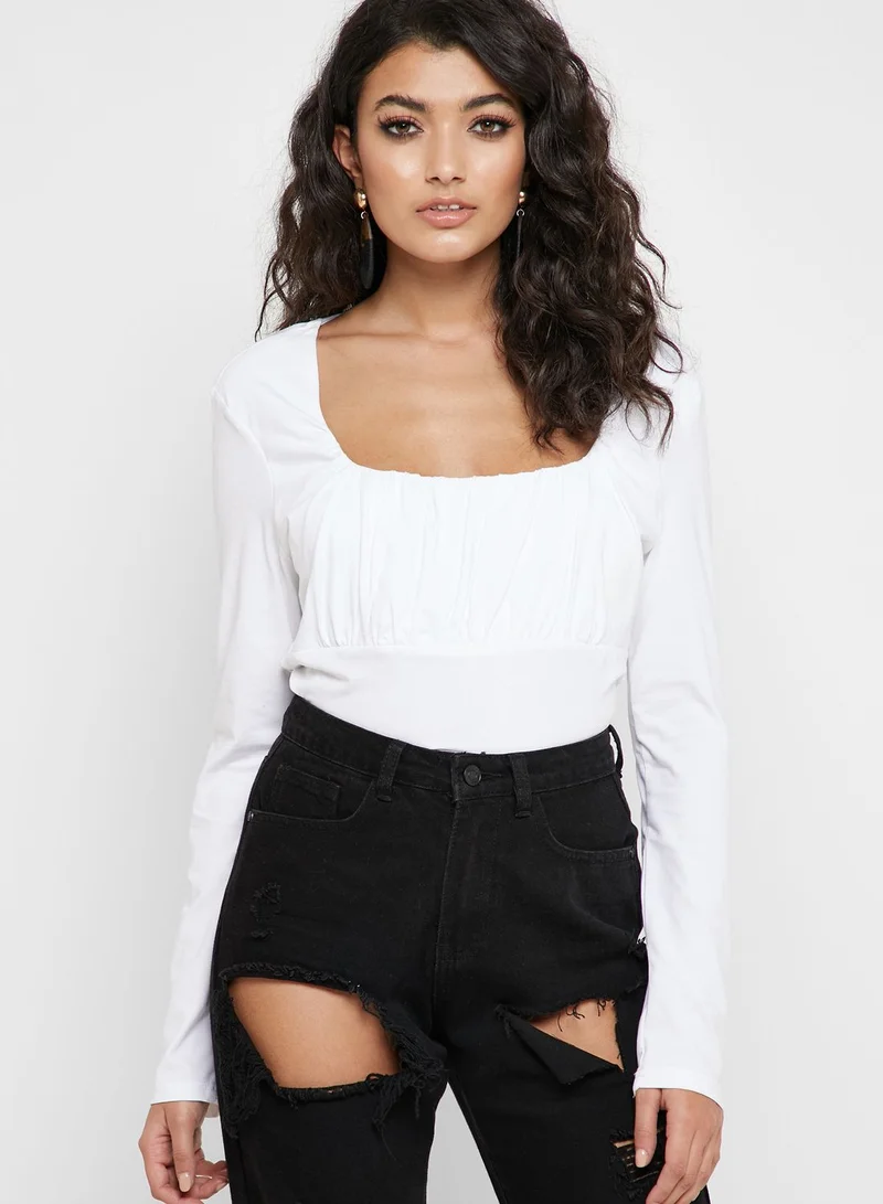 LOST INK Square Neck Ruched Detail Top
