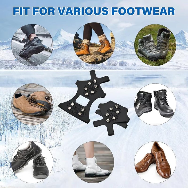 Linist 10 Spikes Crampons, Ice Cleats for Shoes & Boots | Stainless Steel Anti-Slip Grippers Upgraded Ice Traction Cleats for Hiking, Walking, Climbing, Fishing Portable Snow Shoe Grips (L-39 to 46) - Image 5