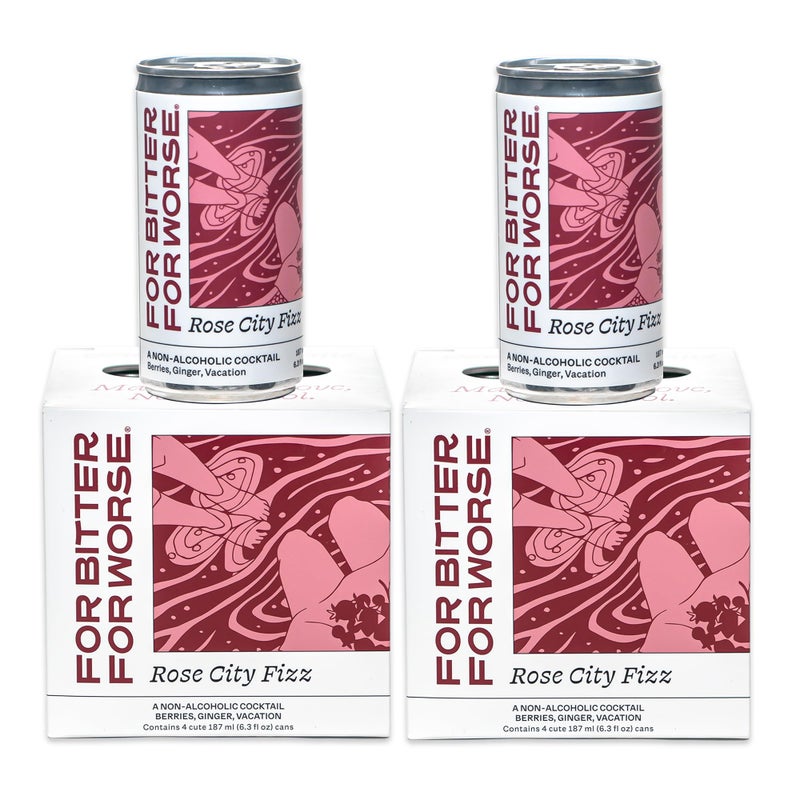 For Bitter For Worse Non-Alcoholic Cocktail - Sparkling Botanical Spritz & Craft Mocktails - Bold Complex Flavor - Gluten-Free, Vegan, No Added Sugar, Caffeine Free (Rose City Fizz, 6.3 Fl Oz, 8-pack) - Image 1