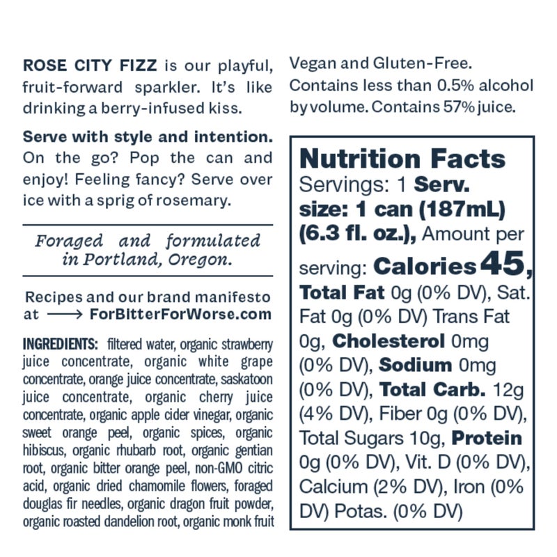 For Bitter For Worse Non-Alcoholic Cocktail - Sparkling Botanical Spritz & Craft Mocktails - Bold Complex Flavor - Gluten-Free, Vegan, No Added Sugar, Caffeine Free (Rose City Fizz, 6.3 Fl Oz, 8-pack) - Image 4