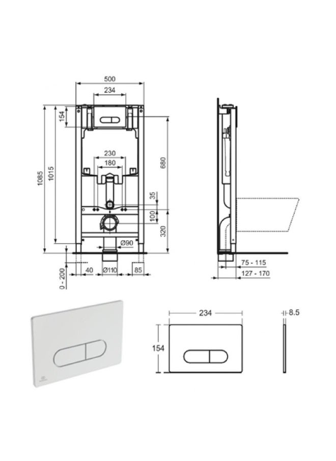 DANUBE HOME IS- Eco 2.0 Concealed Tank R0630AA And Push Plate R0115AA | Metal Body WC Accessories | Conceald Tank For Toilet Bathroom Washroom - Blue/Grey/White  - Image 4