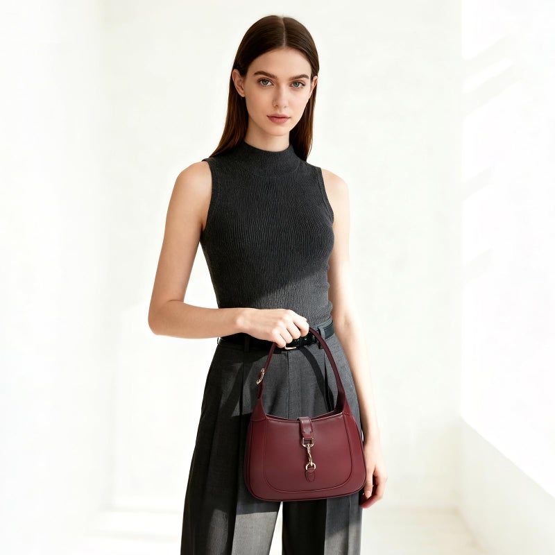 Keyli Shoulder Bag for Women Vegan Leather Shoulder Handbags Small Cute Hobo Purses trendy Top Handle Crossbody Bag with Adjustable Strap Wine Red - Image 2