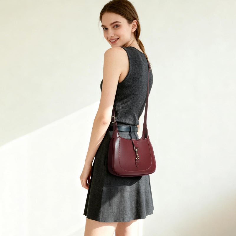 Keyli Shoulder Bag for Women Vegan Leather Shoulder Handbags Small Cute Hobo Purses trendy Top Handle Crossbody Bag with Adjustable Strap Wine Red - Image 3