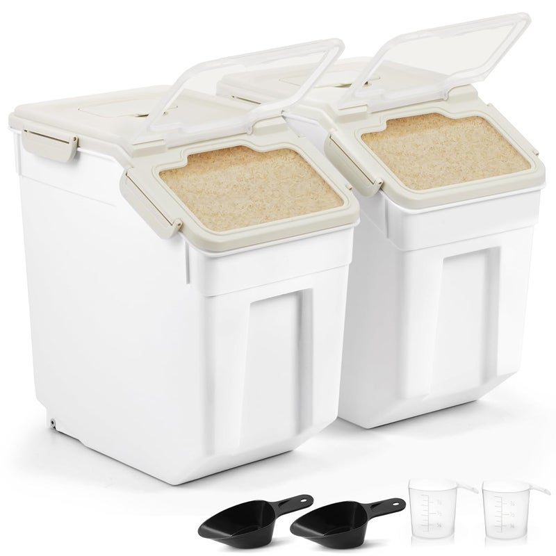 ABOUT SPACE 15Kg Rice Container 2 Pcs Airtight Rice Storage Container with Measuring Cup Rice ShovelRice Barrel DispenserMoisture Proof Kitchen Organiser for CerealsPulsesPet Food GreyPlastic - Image 1