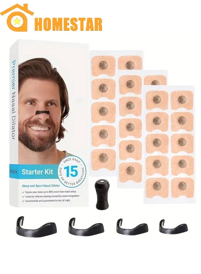 HOMESTAR Nasal Strips Starter Kit (15 pcs Black) – Extra Strength Snoring Relief, Breathe Easier & Sleep Better – Boosts Oxygen, Sweat-Resistant & Skin-Friendly - Image 1