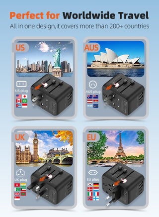 28W Universal Travel Adapter with 5 Ports (2 USB A and 3 USB C Ports) Universal Travel Adapter for Devices with Dual Voltages, International Travel Adapter for EU, UK, USA, AU, Power Socket Charger for Multi Countries, Travel Plug Adapter with Fast Charging Safety Fuse - view 4