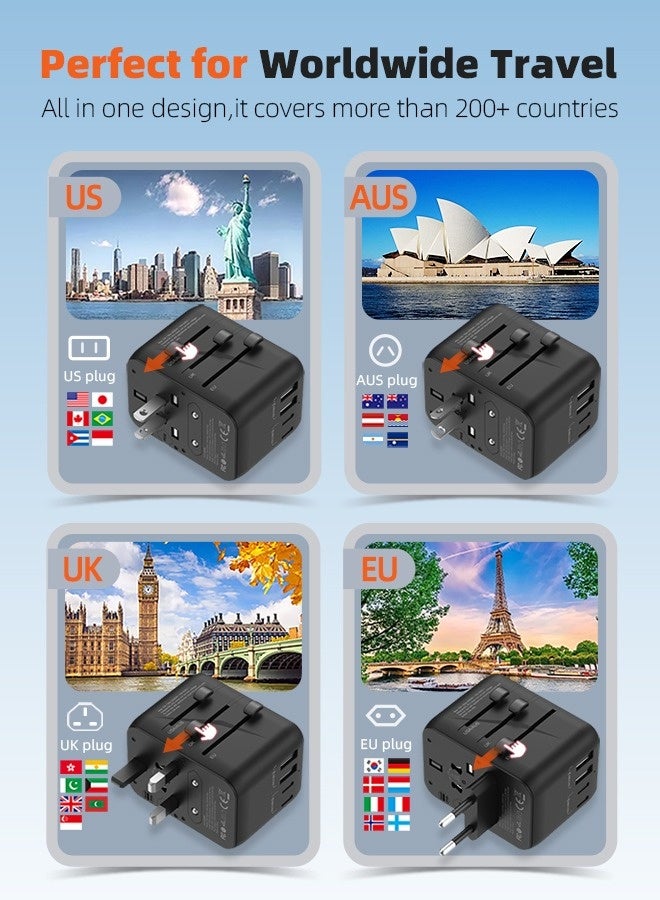 زیرو لائف اسٹائل محول سفر عالمي بقوة 28 وات مع 5 منافذ (2 منفذ USB A و3 منافذ USB C) محول سفر عالمي للأجهزة ذات الجهد المزدوج، محول سفر دولي للاتحاد الأوروبي والمملكة المتحدة والولايات المتحدة الأمريكية وأستراليا، شاحن مقبس الطاقة للعديد من البلدان، محول قابس السفر مع فتيل أمان للشحن السريع - Image 4