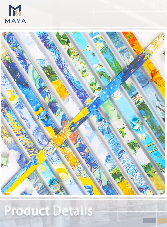 Maya 540 Sheets DIY Stars Origami Paper Set, Art Oil Painting Theme, Includes LED Lights, for Handmade Home Cards Gift Party Decoration Crafts - Image 3