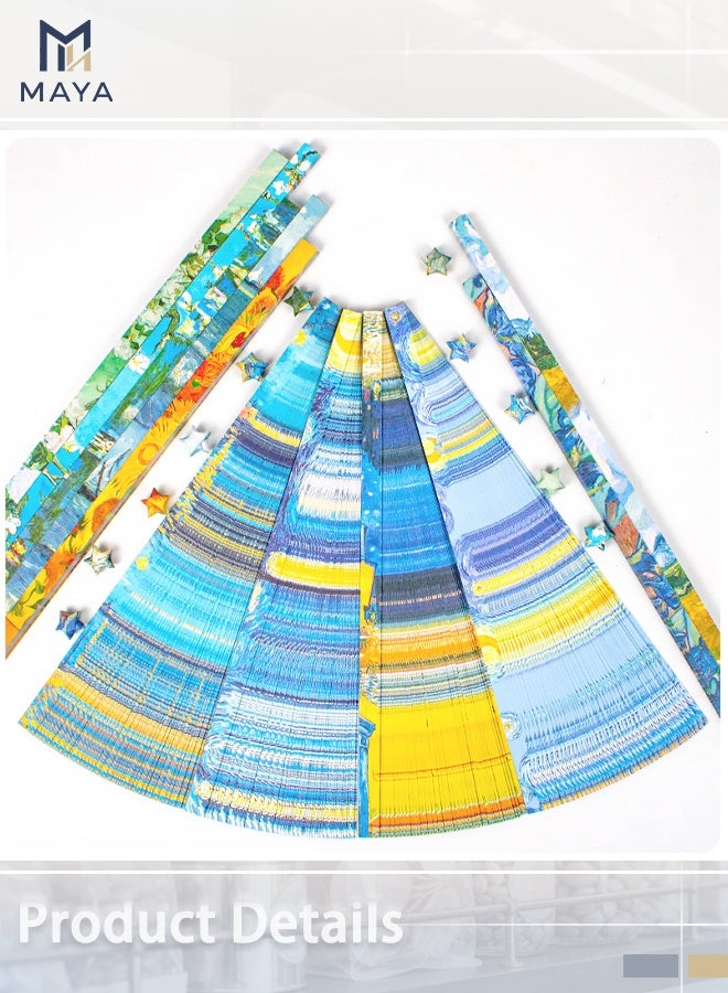 Maya 540 Sheets DIY Stars Origami Paper Set, Art Oil Painting Theme, Includes LED Lights, for Handmade Home Cards Gift Party Decoration Crafts - Image 2