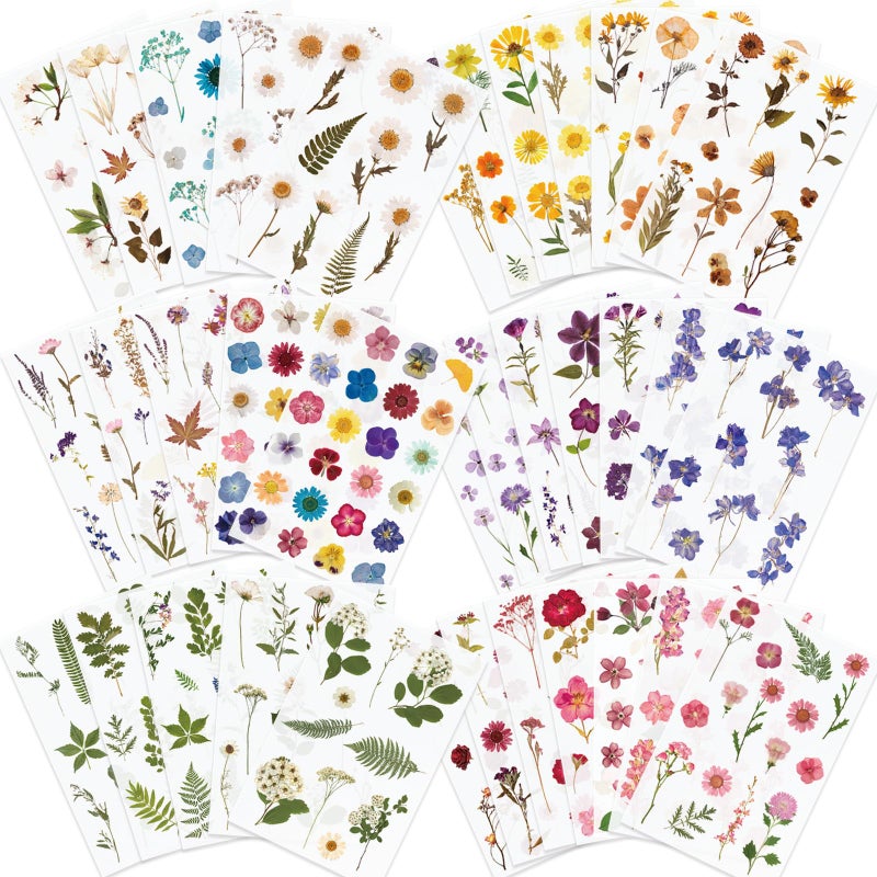 Knaid Pressed Flower Themed Stickers (Assorted 486 Pieces, 36 Sheets) Dried Floral Resin Stickers Decals Botanical Journaling Sticker for Scrapbook Supplies Junk Journal Bullet Journal Planner Laptop - Image 1