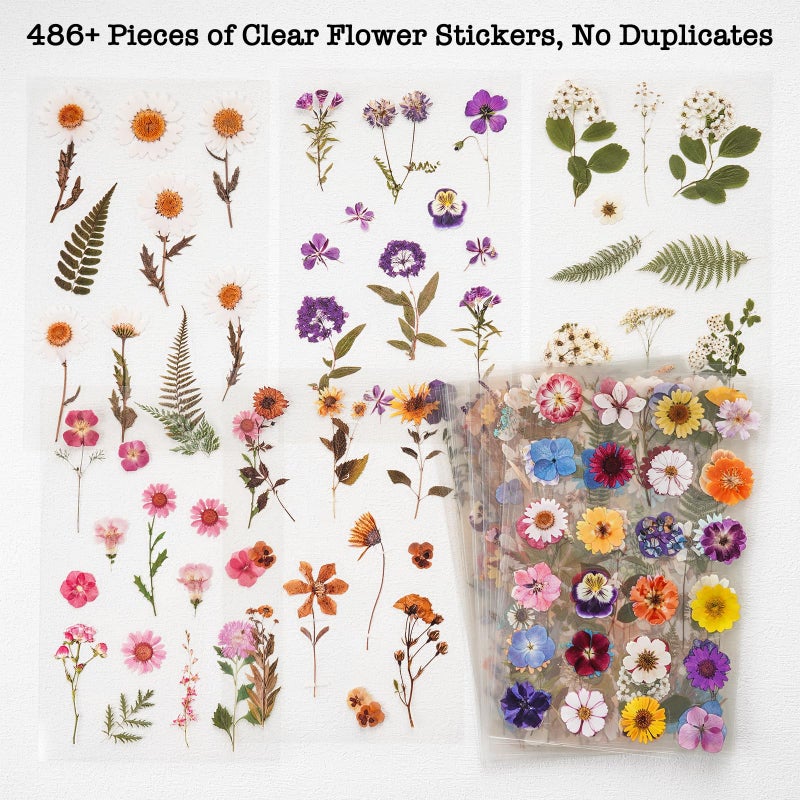 Knaid Pressed Flower Themed Stickers (Assorted 486 Pieces, 36 Sheets) Dried Floral Resin Stickers Decals Botanical Journaling Sticker for Scrapbook Supplies Junk Journal Bullet Journal Planner Laptop - Image 4