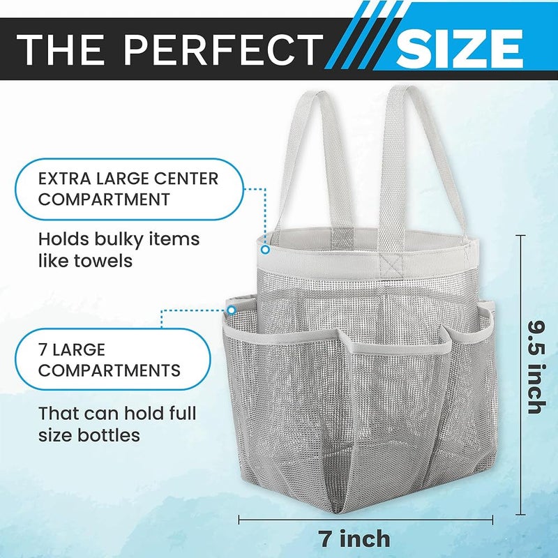 Handy Laundry Masirs Mesh Shower Caddy - 7 Pocket Portable Bathroom Organizer Tote for Travel, Gym & Dorm - Collapsible Small Shower Caddy Bag to Hold Toiletries & Essentials (Gray) - Image 3