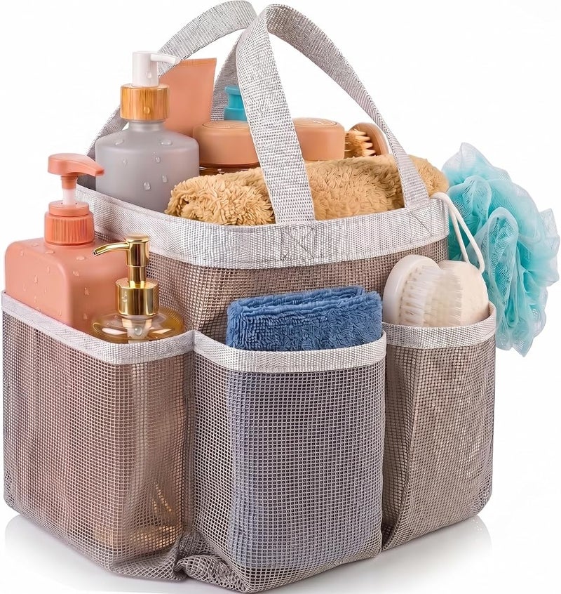 Handy Laundry Masirs Mesh Shower Caddy - 7 Pocket Portable Bathroom Organizer Tote for Travel, Gym & Dorm - Collapsible Small Shower Caddy Bag to Hold Toiletries & Essentials (Gray) - Image 1
