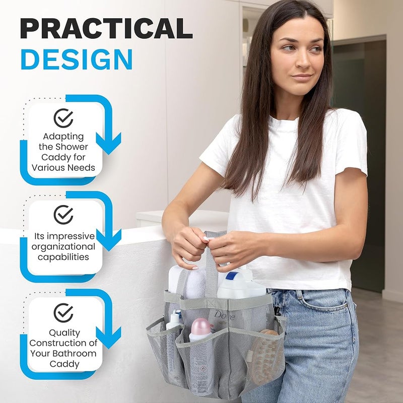 Handy Laundry Masirs Mesh Shower Caddy - 7 Pocket Portable Bathroom Organizer Tote for Travel, Gym & Dorm - Collapsible Small Shower Caddy Bag to Hold Toiletries & Essentials (Gray) - Image 4