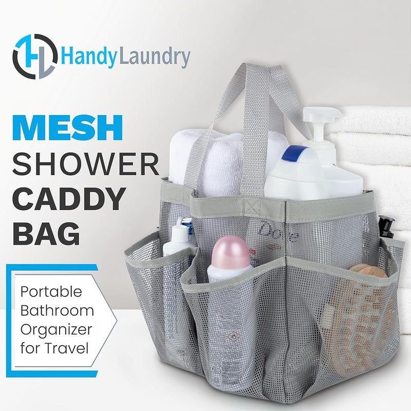 Handy Laundry Masirs Mesh Shower Caddy - 7 Pocket Portable Bathroom Organizer Tote for Travel, Gym & Dorm - Collapsible Small Shower Caddy Bag to Hold Toiletries & Essentials (Gray) - Image 2