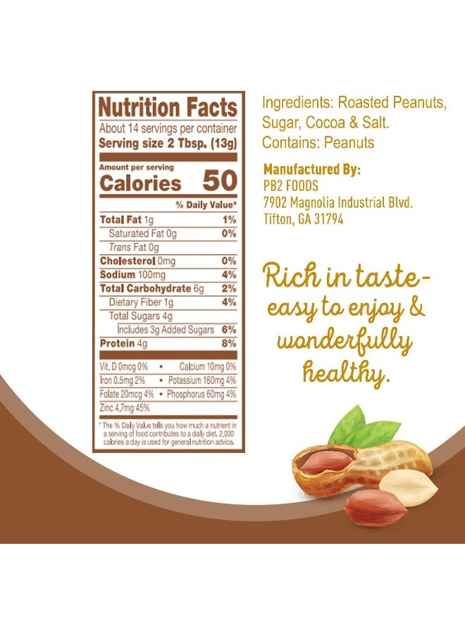 PB2 Powdered Chocolate Peanut Butter with Cocoa - 4g of Protein, 90% Less Fat, Certified Gluten Free, Only 50 Calories per Serving for Shakes, Smoothies, Low-Carb, Keto Diets - Image 2