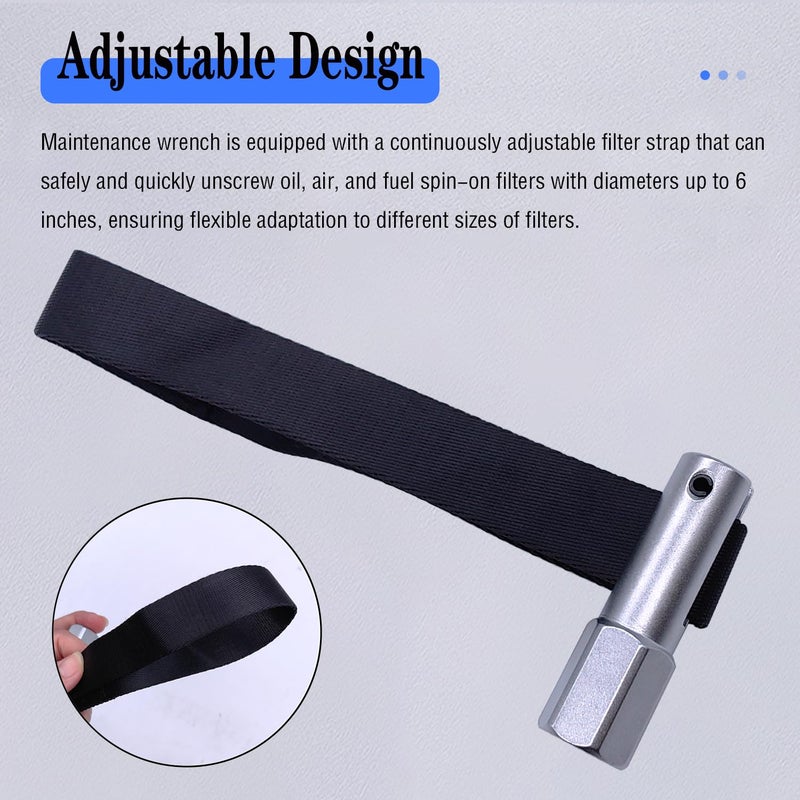 JEUCLEL 12 Drive Oil Filter Strap Wrench Oil Filter Strap Type Wrench Remover Compatible with Most Vehicles Engine Maintenance 120mm Adjustable Filter Removal Auto Engine Motorcycle Belt Wrench - Image 3