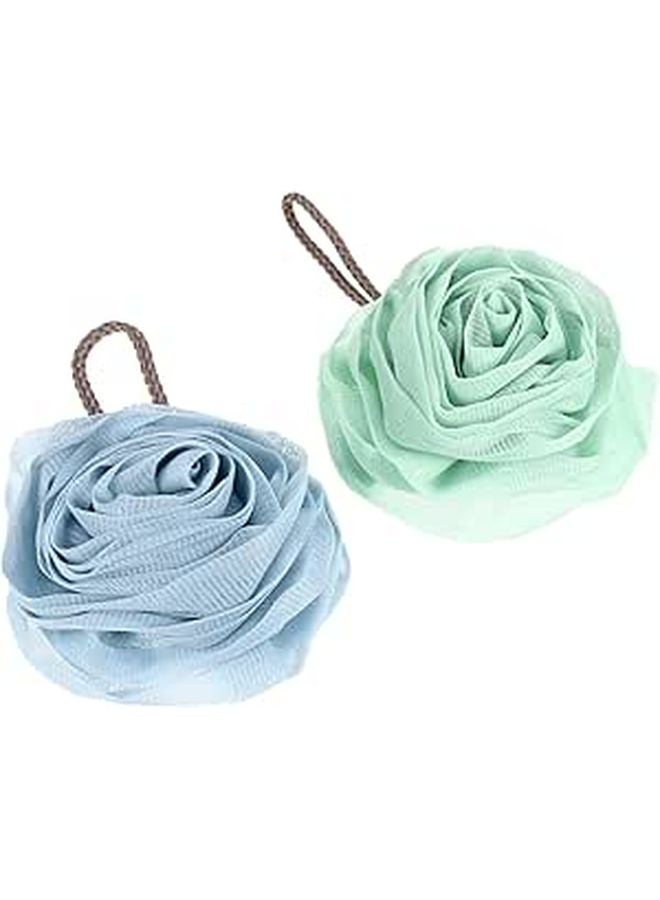 Soft Mesh Exfoliating Shower Sponge Set 2 Pcs Sky Blue Mint Green Loofah Ball - Image 1