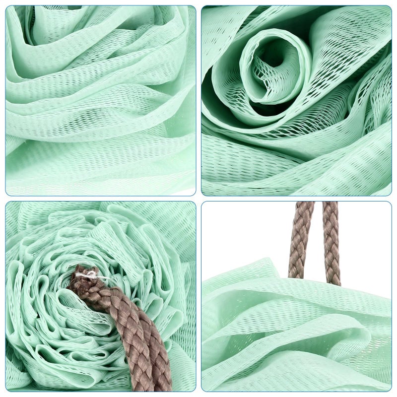 Soft Mesh Exfoliating Shower Sponge Set 2 Pcs Sky Blue Mint Green Loofah Ball - Image 4