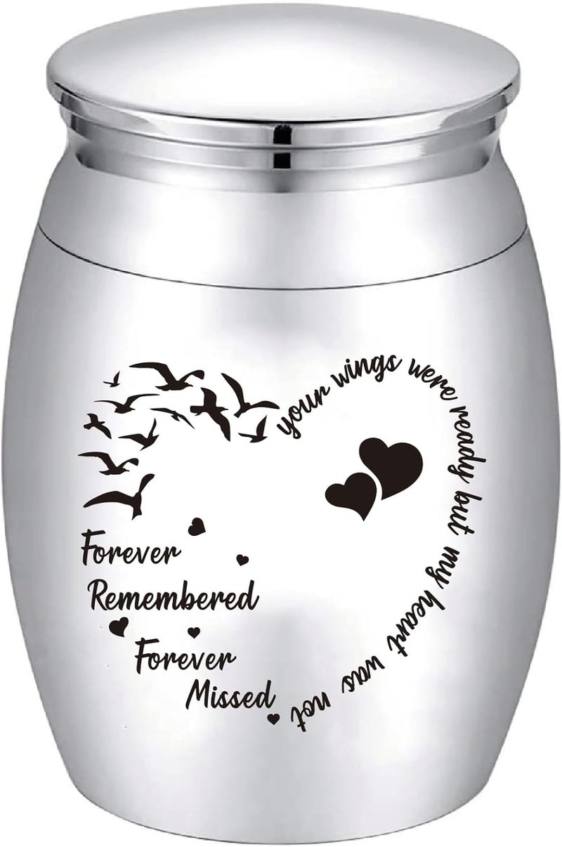 CREATCABIN Seagull Heart Mini Urns for Human Ashes Small Cremation Keepsake Urn Silver Alloy Sharing Funeral Urn Miniature Burial Jar Memorial Ashes Holder Decorative Urns 1.6x1.2Inch - Image 1