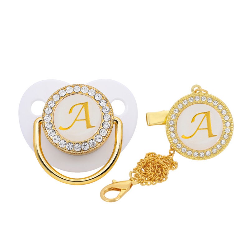 Factory direct cross-border hot selling white 26 letter series baby diamond play mouth baby drill pacifier - Image 3