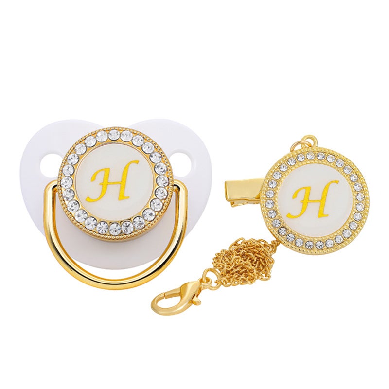 Factory direct cross-border hot selling white 26 letter series baby diamond play mouth baby drill pacifier - Image 5