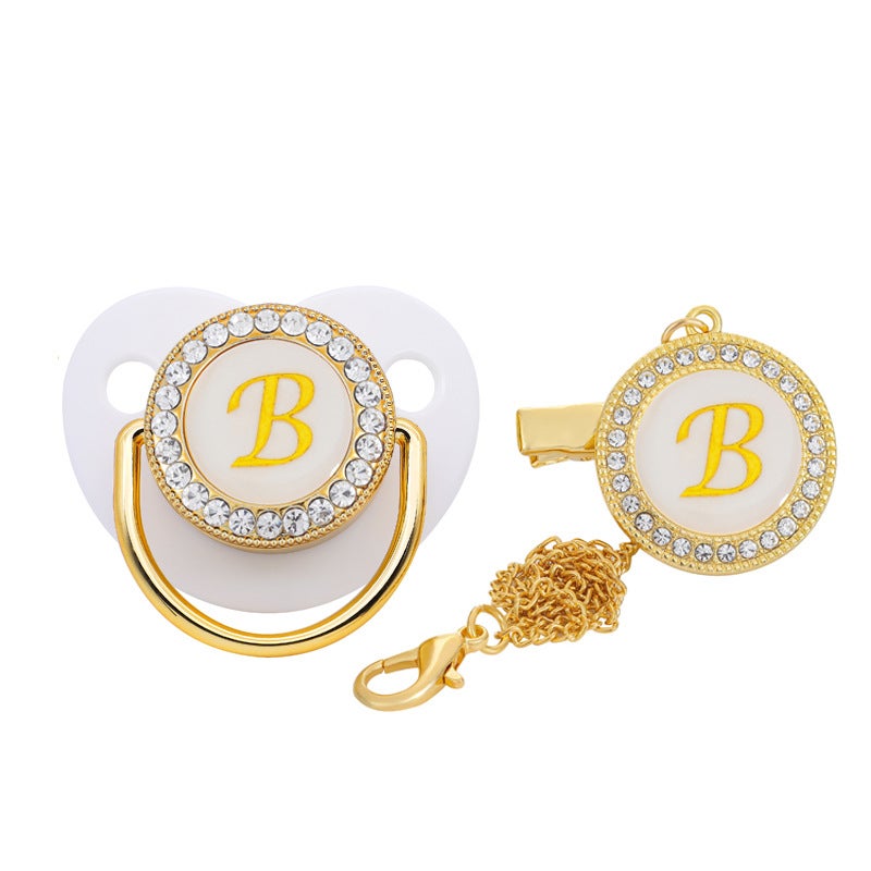 Factory direct cross-border hot selling white 26 letter series baby diamond play mouth baby drill pacifier - Image 4