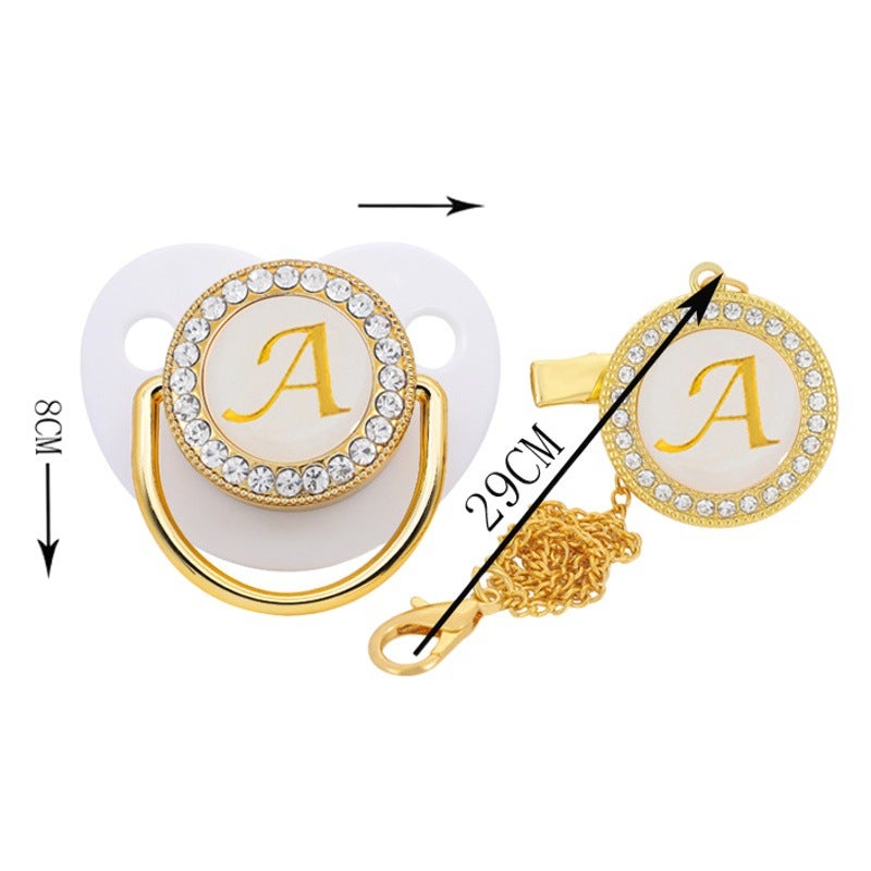 Factory direct cross-border hot selling white 26 letter series baby diamond play mouth baby drill pacifier - Image 2