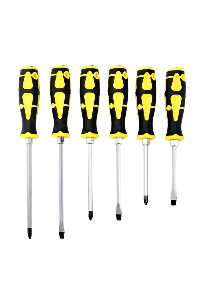 لوازم طقم مفك يد ربر 6 حبات مفكات فيليبس ومسطحة بمقاسات متعددة، مقابض غير قابلة للانزلاق - مناسب للإصلاحات المنزلية والمشاريع الحرفية والورش والكراجات - Image 2