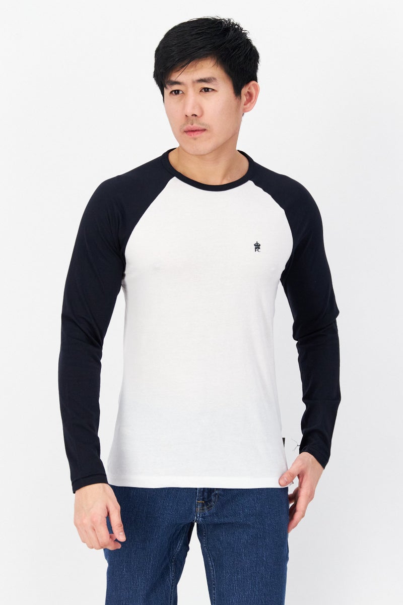French Connection Men Crew Neck Long Sleeve Brand Logo T-Shirts, White - Image 1