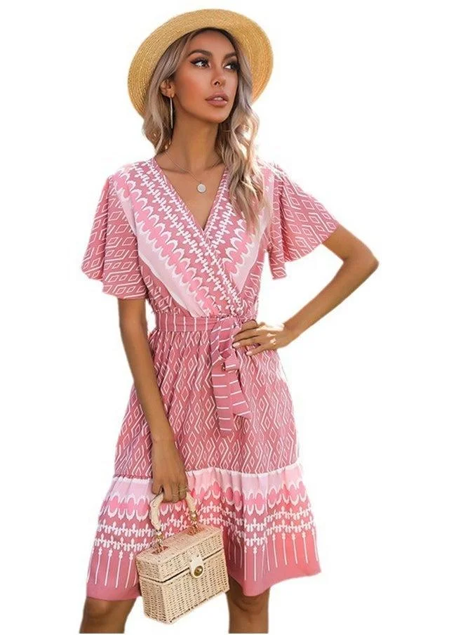 YUNIQEE Pink Printed Knee length Dress