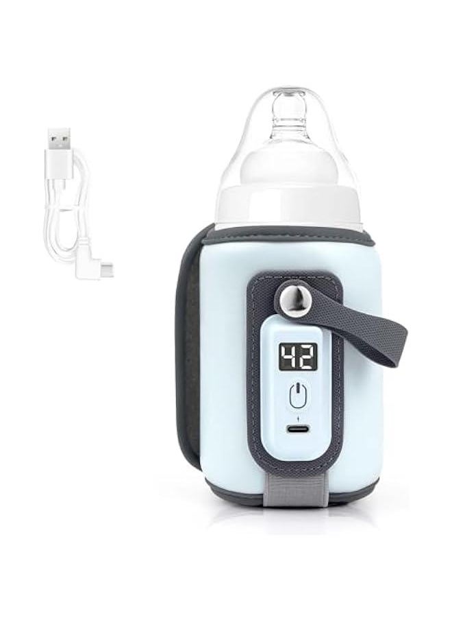 Gonice 【Upgrade】 Portable Bottle Warmer, Baby Milk Warmer for All Bottles, Rapid Heating Accurate Temperature Control with LED Display, USB Warmer Bottle Suitable for Home and Outing (Blue)  - Image 1