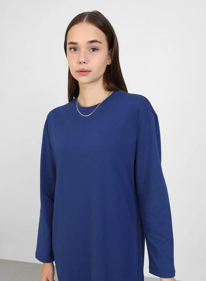 Benin by modanisa Benin by modanisa Navy Blue Color Block A-Line Maxi Dress