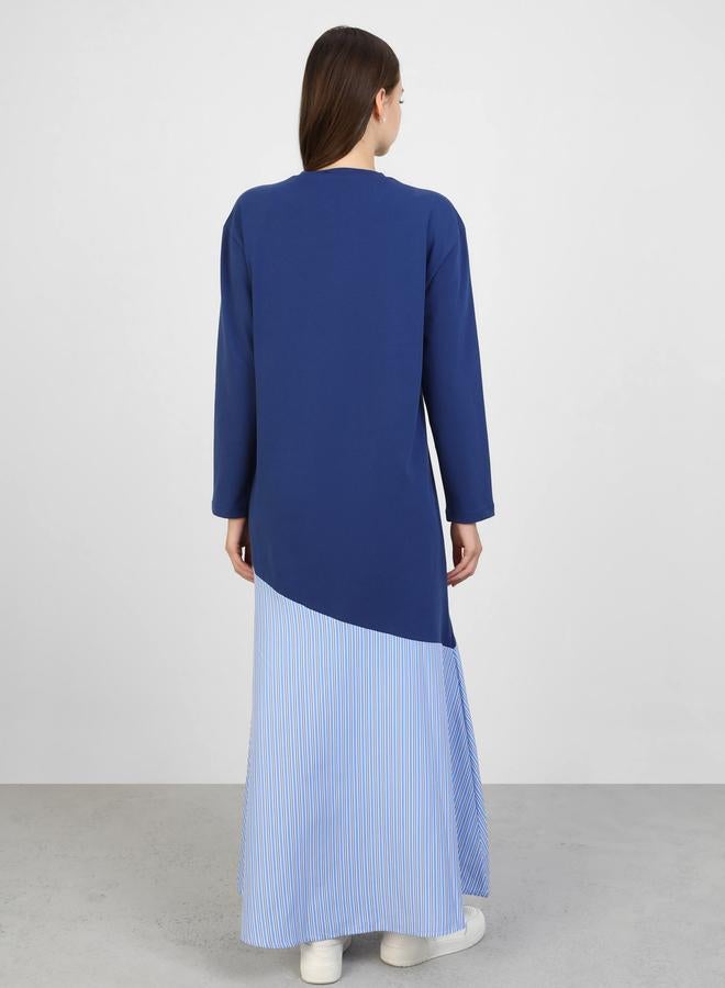 Benin by modanisa Navy Blue Color Block A-Line Maxi Dress - Image 4