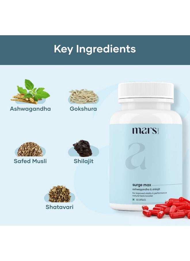 mars by GHC - mars by GHC Natural Surge Max Caps (Pack of 1) | Powered with Shilajit, Safed Musli & Gokshura | Good Health Company (60 N) | Overall Well Being - Image 1