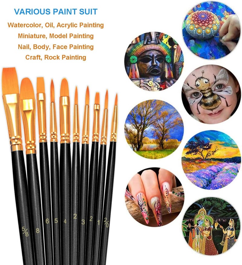 BOSOBO Paint Brushes Set, 2 Pack 20 Pcs Round Pointed Tip Nylon Hair Artist Acrylic Paint Brushes for Acrylic Oil Watercolor, Face Nail Art, Miniature Detailing & Rock Painting, Black - Image 3