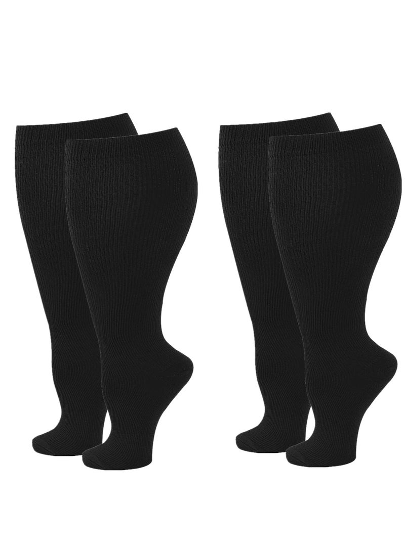 Excefore - Wide Calf Compression Socks for Women Men, 2 Pairs Plus Size Extra Large Size Support Socks Stockings Reduces Swelling & Pain for Nurses Running Pregnant Travel Flight 20-25 mmHg - Image 1