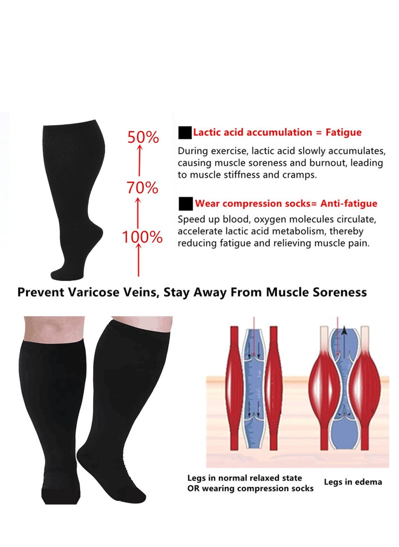 Excefore - Wide Calf Compression Socks for Women Men, 2 Pairs Plus Size Extra Large Size Support Socks Stockings Reduces Swelling & Pain for Nurses Running Pregnant Travel Flight 20-25 mmHg - Image 1