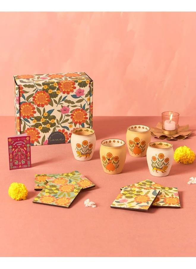 Chumbak Marigold Kulhad & Coasters Gift Set