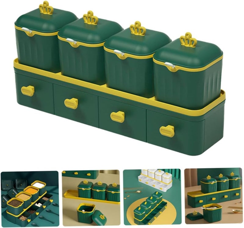 BELARO Seasoning BoxCondiment HolderSpice Storage Containers for Home KitchenCondiment Jars for Pepper Spice Salt Sugars Storage White Tray Set 33x8x13cm Green And Yellow Pack Of 1 - Image 2
