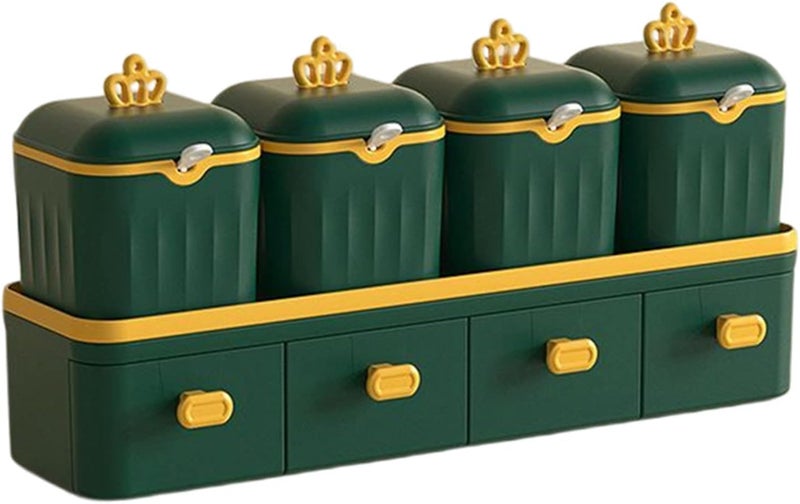 BELARO Seasoning BoxCondiment HolderSpice Storage Containers for Home KitchenCondiment Jars for Pepper Spice Salt Sugars Storage White Tray Set 33x8x13cm Green And Yellow Pack Of 1 - Image 1