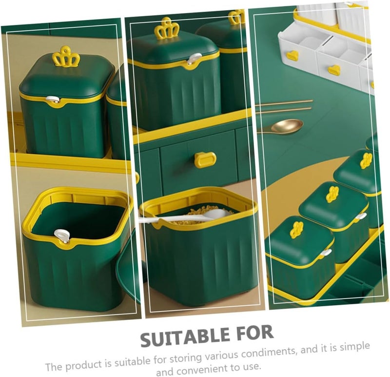 BELARO Seasoning BoxCondiment HolderSpice Storage Containers for Home KitchenCondiment Jars for Pepper Spice Salt Sugars Storage White Tray Set 33x8x13cm Green And Yellow Pack Of 1 - Image 4
