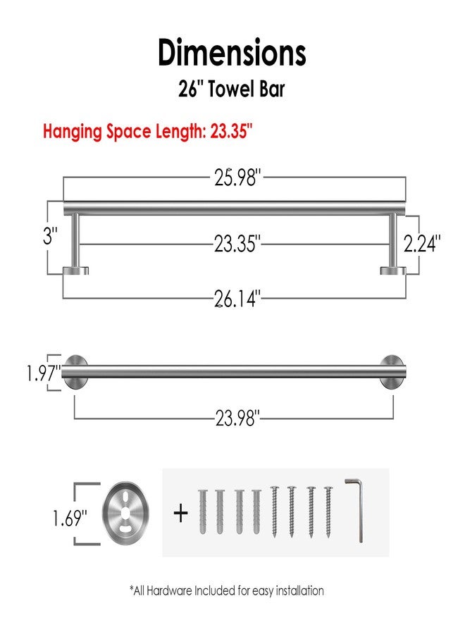 FORIOUS Towel Bar for Bathroom, Wall Towel Rack Mounted Stainless Steel, Hand Towel Holder, Includes Wall Mounting Hardware (Brushed Nickel, 26 Inch) - Image 3