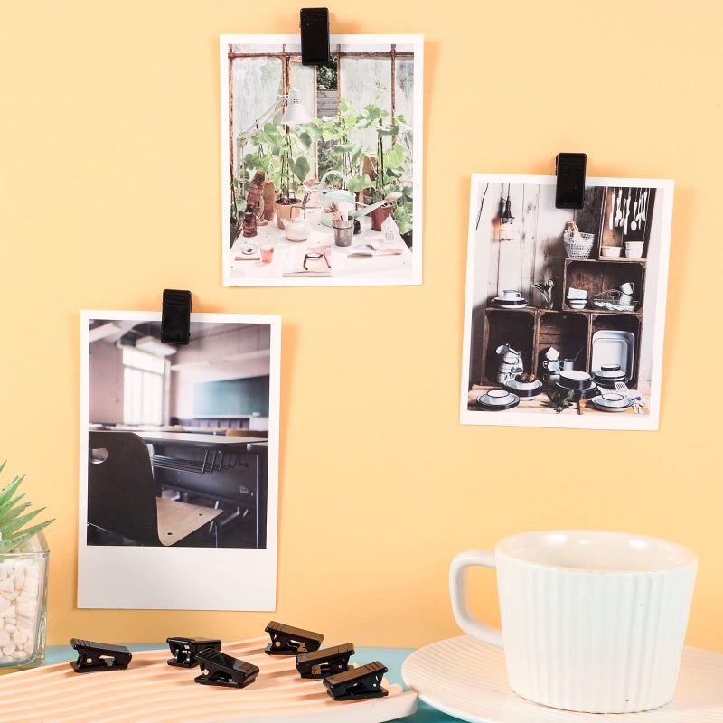 Prudiut 20 Pieces Self Adhesive Clips, Tapestry Clips Sticky Clips Wall Clips Photo Clips Poster Clips Plastic Sticky Hanging Spring Clips Light Clips for Office Poster Photo Decoration, Black - Image 5